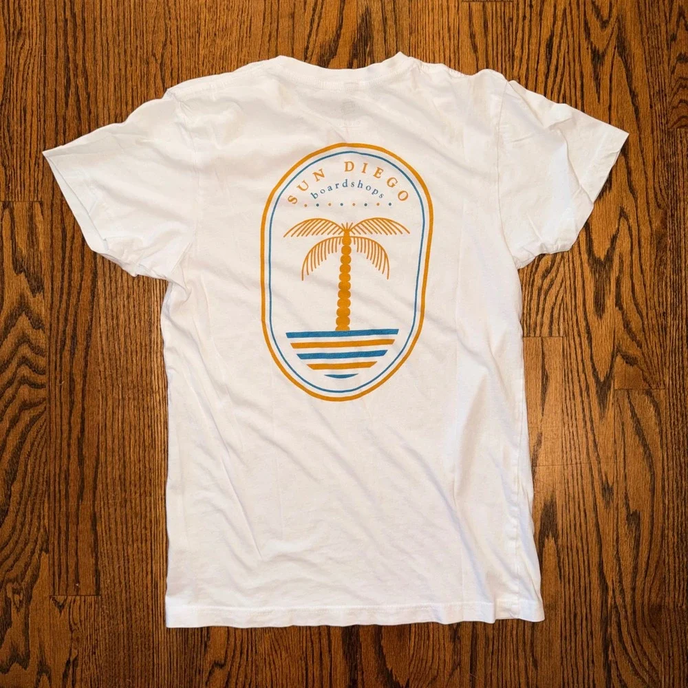 Sun Diego Boardshops Palm Tree Graphic T-Shirt Small White Beach Summer Surf - Picture 4 of 5